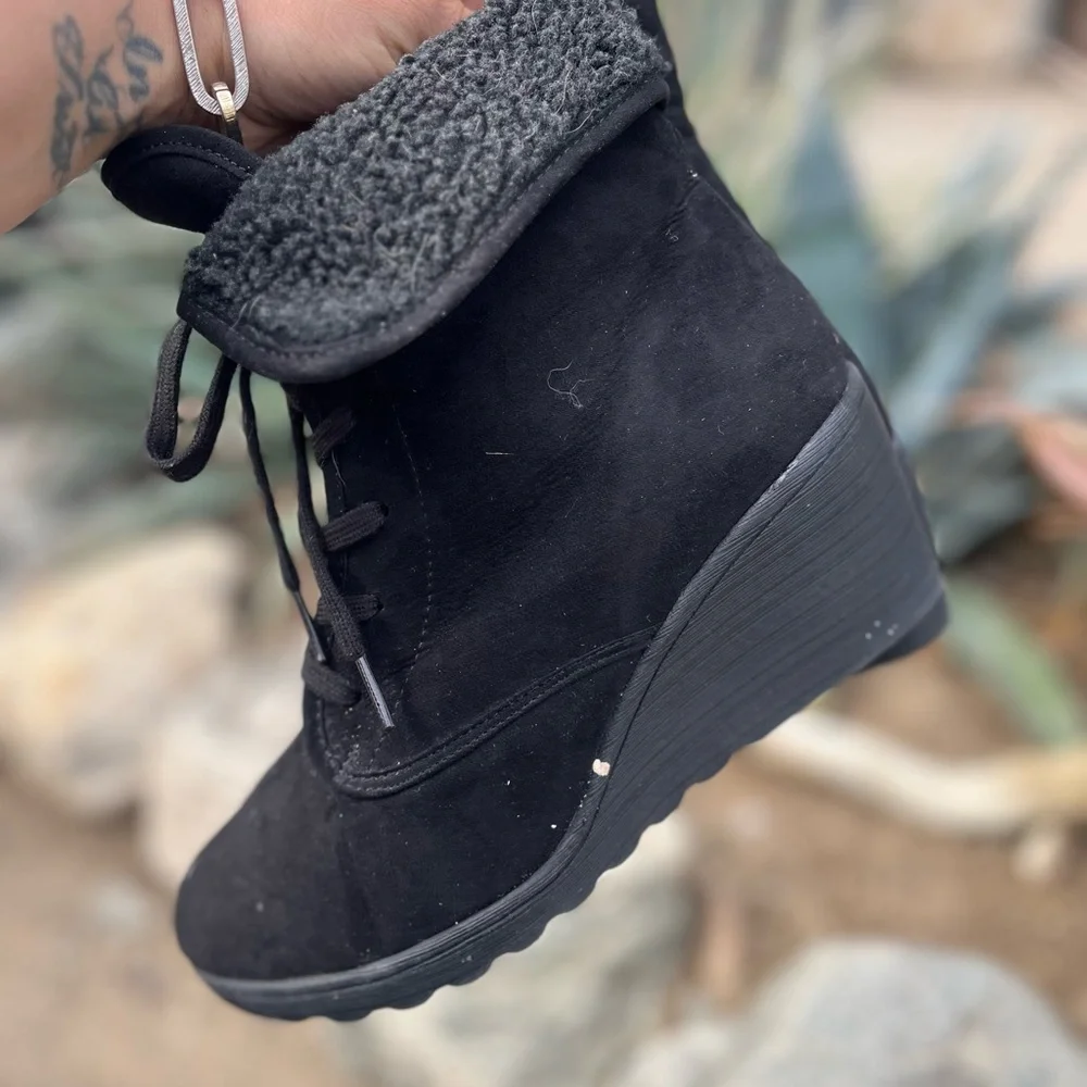 ATTENTION | Women's Black Suede Wedge Ankle Boots 9